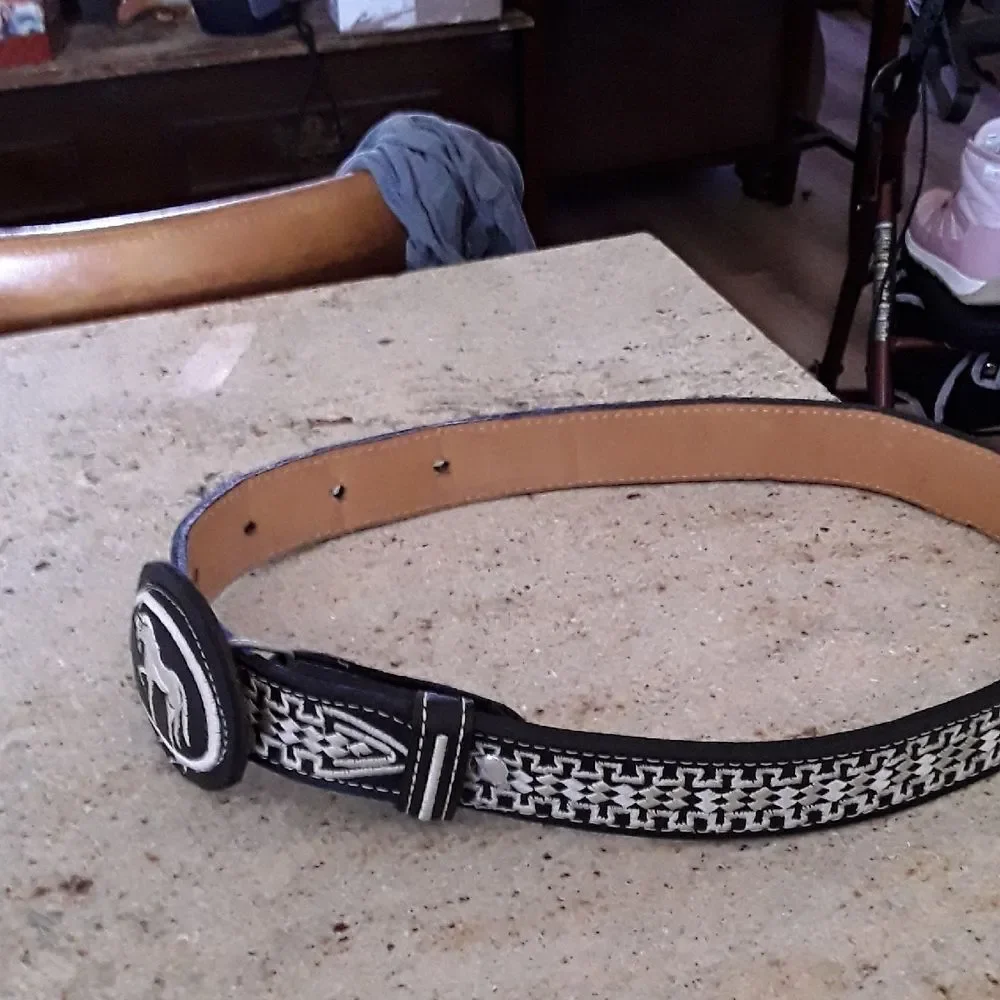 Kids Belt with Horse Design in Black and Brown